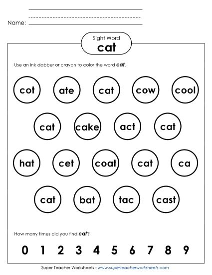 Dab or Color: Cat (Printable PDF Worksheet)