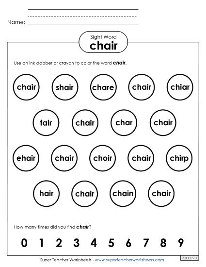 Dab or Color: Chair (Printable PDF Worksheet)
