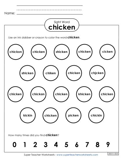Dab or Color: Chicken (Printable PDF Worksheet)