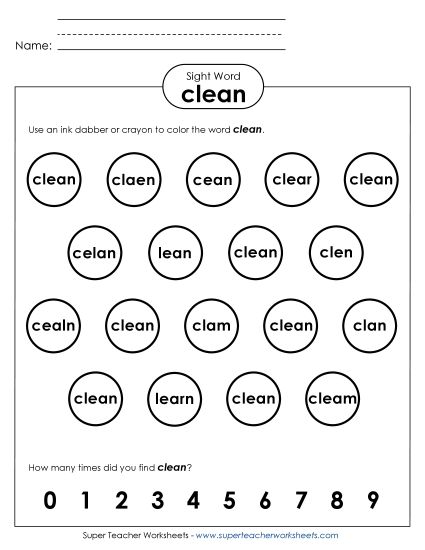 Dab or Color: Clean (Printable PDF Worksheet)