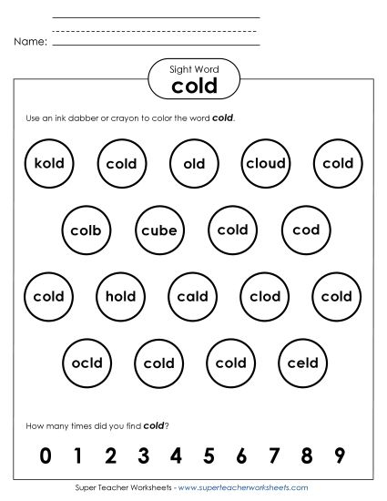 Dab or Color: Cold (Printable PDF Worksheet)