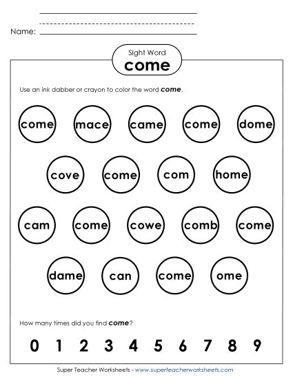 Dab or Color: Come (Printable PDF Worksheet)