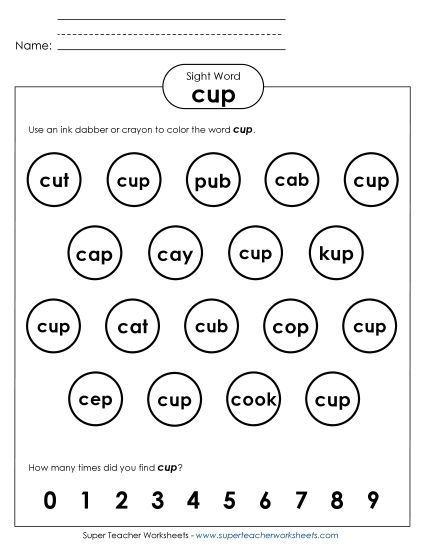 Dab or Color: Cup (Printable PDF Worksheet)