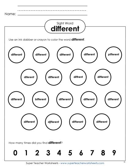 Dab or Color: Different (Printable PDF Worksheet)