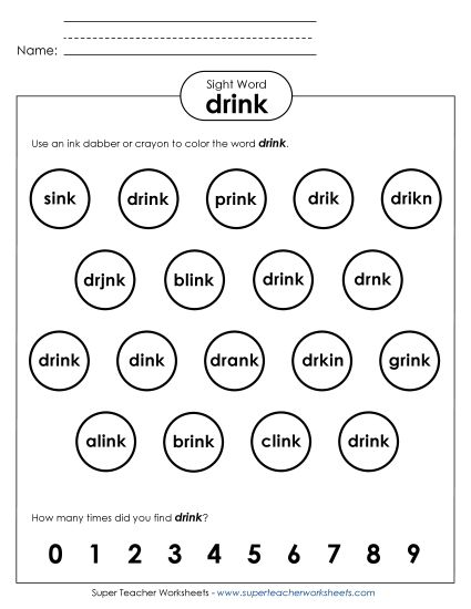 Dab or Color: Drink (Printable PDF Worksheet)