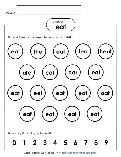 Dab or Color: Eat (Printable PDF Worksheet)