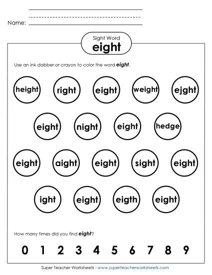 Dab or Color: Eight (Printable PDF Worksheet)