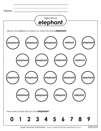 Dab or Color: Elephant (Printable PDF Worksheet)