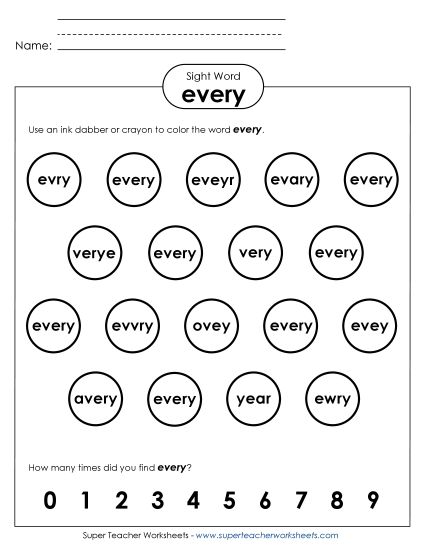 Dab or Color: Every (Printable PDF Worksheet)