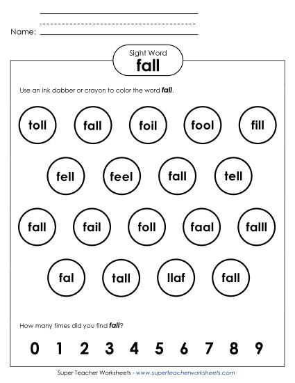 Dab or Color: Fall (Printable PDF Worksheet)