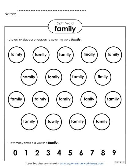 Dab or Color: Family (Printable PDF Worksheet)