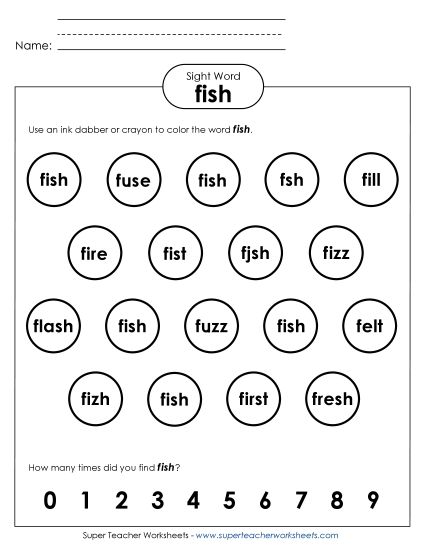 Dab or Color: Fish (Printable PDF Worksheet)