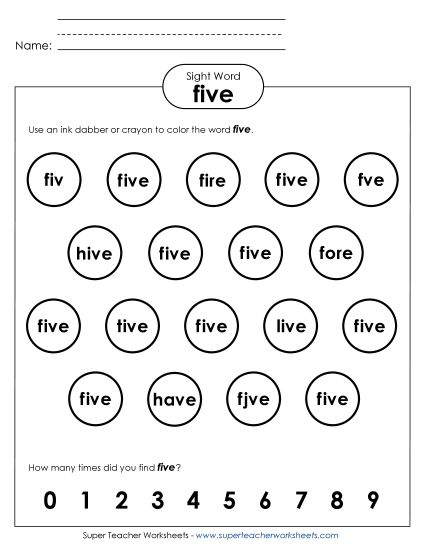 Dab or Color: Five (Printable PDF Worksheet)