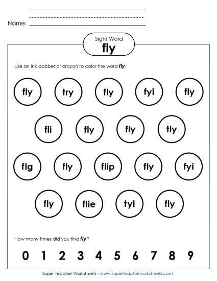 Dab or Color: Fly (Printable PDF Worksheet)