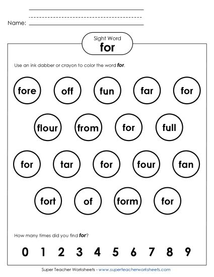 Dab or Color: For (Printable PDF Worksheet)
