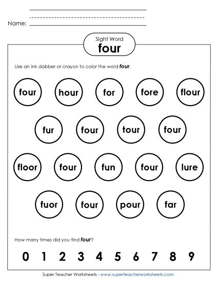 Dab or Color: Four (Printable PDF Worksheet)