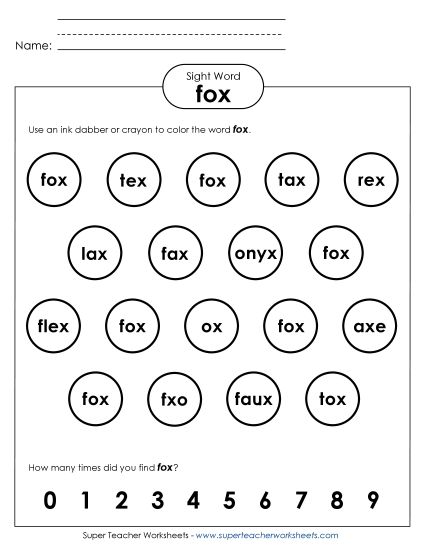 Dab or Color: Fox (Printable PDF Worksheet)