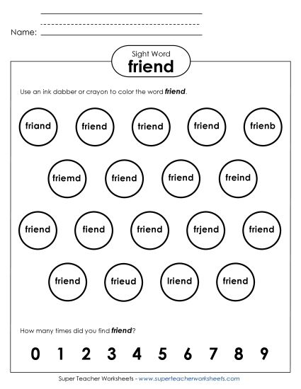 Dab or Color: Friend (Printable PDF Worksheet)
