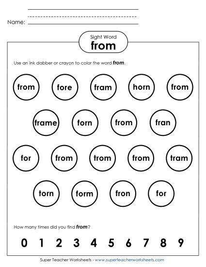 Dab or Color: From (Printable PDF Worksheet)