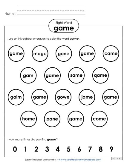 Dab or Color: Game (Printable PDF Worksheet)
