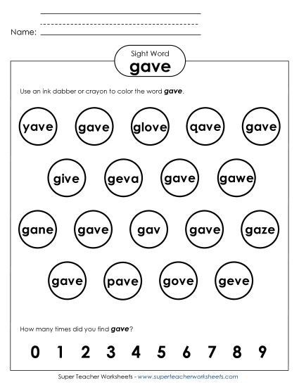Dab or Color: Gave (Printable PDF Worksheet)