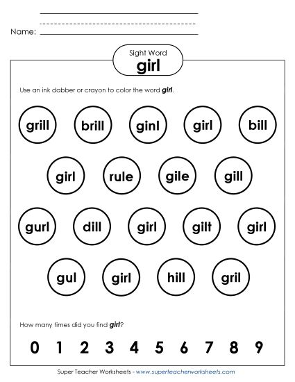 Dab or Color: Girl (Printable PDF Worksheet)