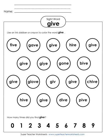 Dab or Color: Give (Printable PDF Worksheet)