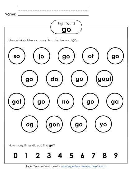 Dab or Color: Go (Printable PDF Worksheet)