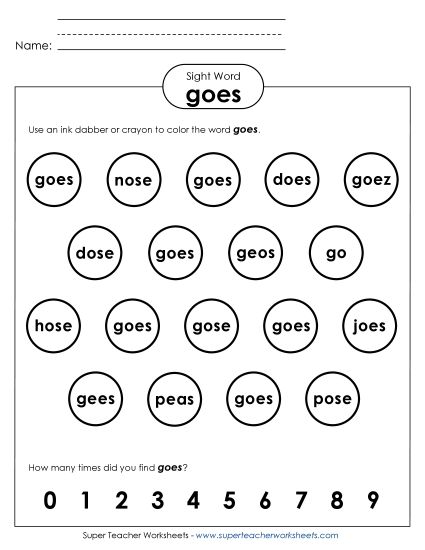 Dab or Color: Goes (Printable PDF Worksheet)