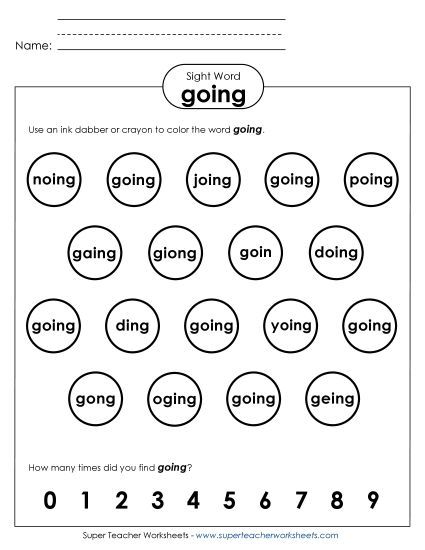 Dab or Color: Going (Printable PDF Worksheet)