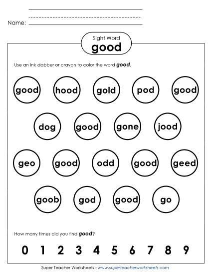 Dab or Color: Good (Printable PDF Worksheet)