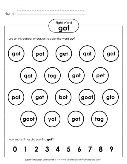 Dab or Color: Got (Printable PDF Worksheet)