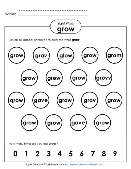 Dab or Color: Grow (Printable PDF Worksheet)