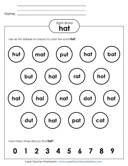 Dab or Color: Hat (Printable PDF Worksheet)