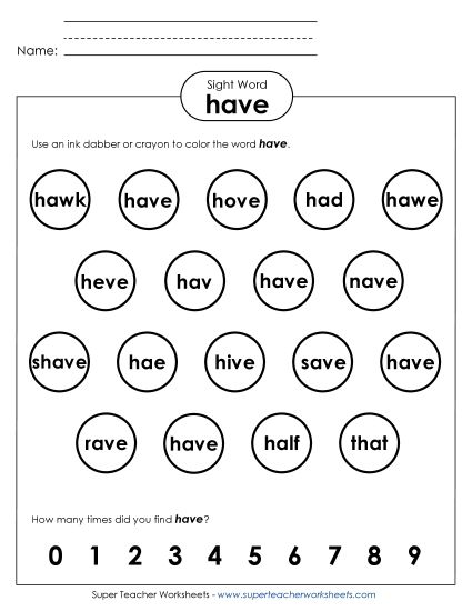 Dab or Color: Have (Printable PDF Worksheet)
