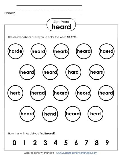 Dab or Color: Heard (Printable PDF Worksheet)