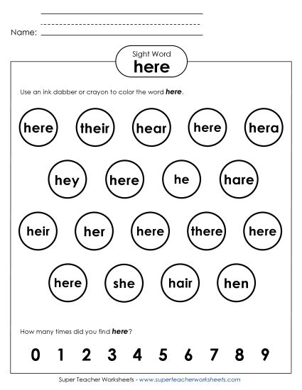 Dab or Color: Here (Printable PDF Worksheet)