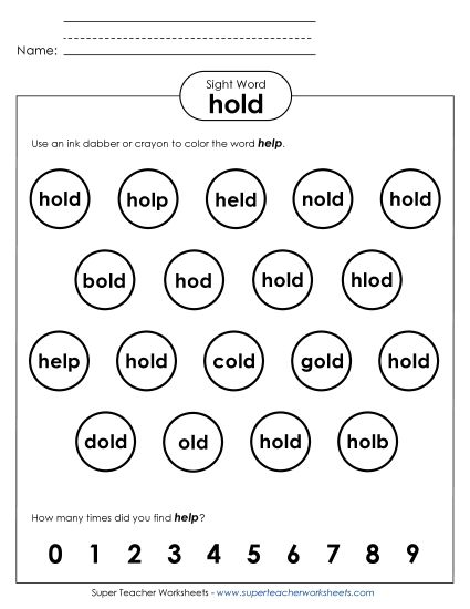 Dab or Color: Hold (Printable PDF Worksheet)