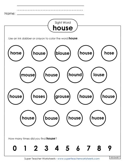 Dab or Color: House (Printable PDF Worksheet)