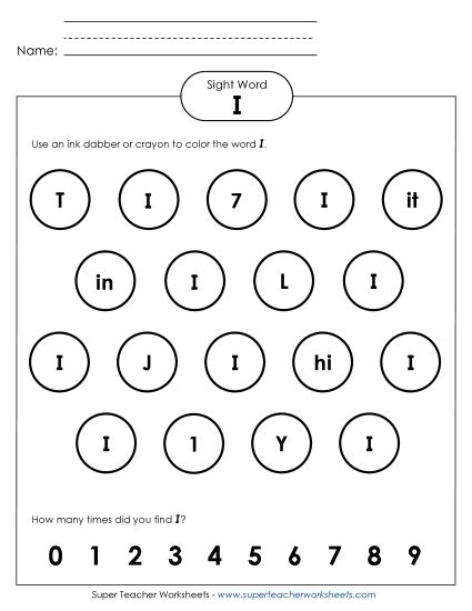 Dab or Color: I (Printable PDF Worksheet)
