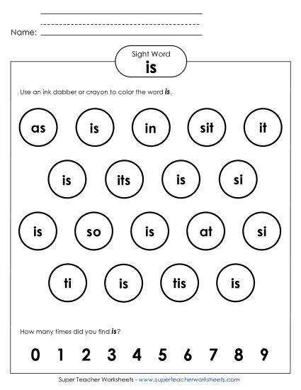 Dab or Color: Is (Printable PDF Worksheet)
