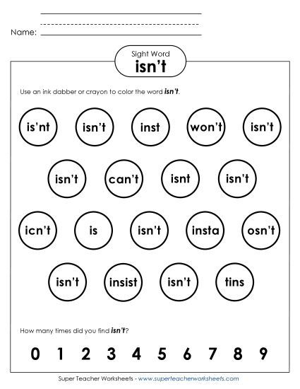 Dab or Color: Isn't (Printable PDF Worksheet)