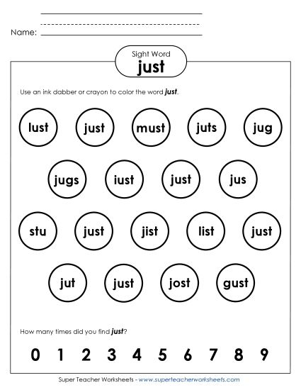 Dab or Color: Just (Printable PDF Worksheet)