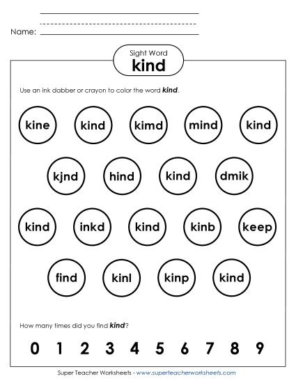 Dab or Color: Kind (Printable PDF Worksheet)