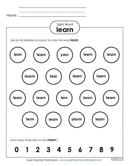 Dab or Color: Learn (Printable PDF Worksheet)