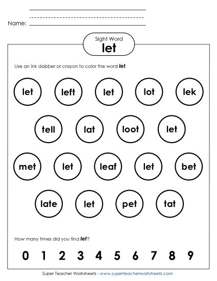 Dab or Color: Let (Printable PDF Worksheet)