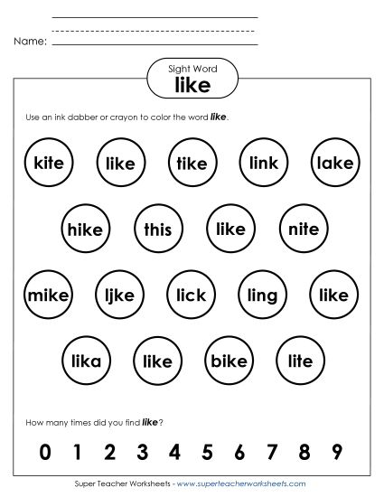 Dab or Color: Like (Printable PDF Worksheet)