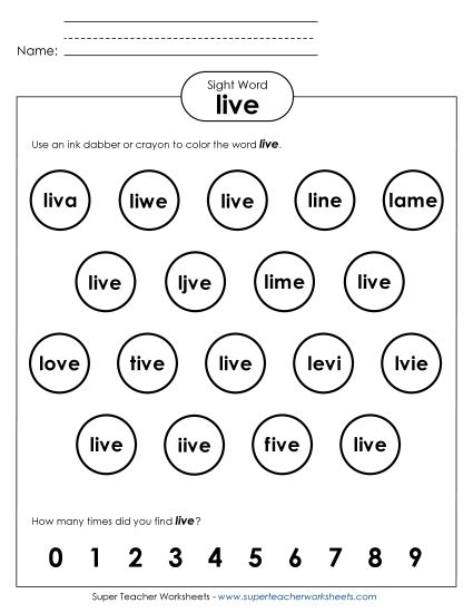 Dab or Color: Live (Printable PDF Worksheet)