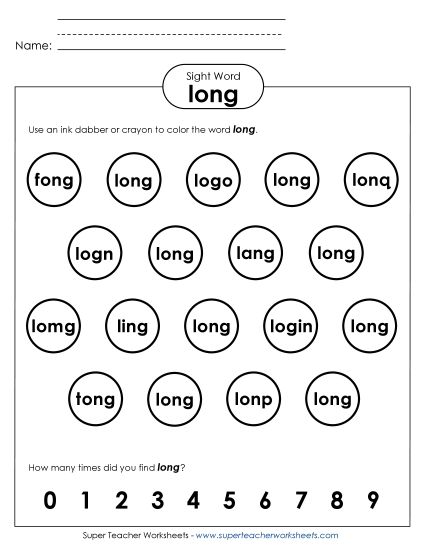 Dab or Color: Long (Printable PDF Worksheet)
