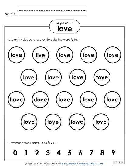 Dab or Color: Love (Printable PDF Worksheet)